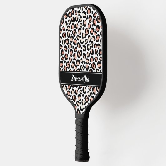 Chic Rose Gold Leopard Print Personalisiert Pickleball Schläger (Links)