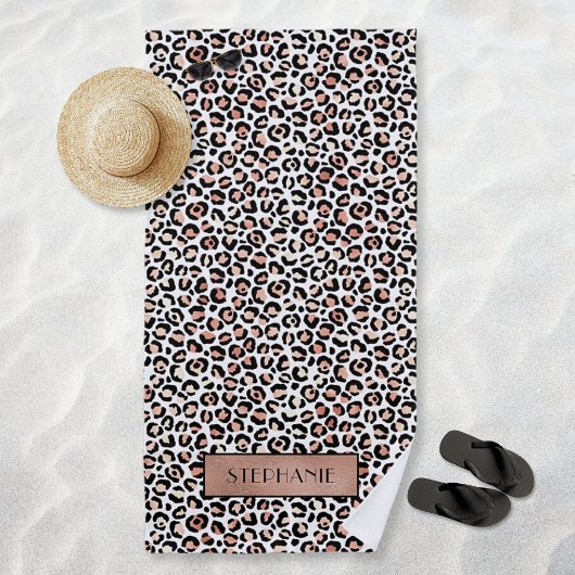 Chic Rose Gold Leopard Print Personalisiert Strandtuch