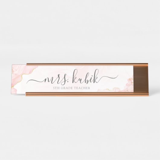 Chic Rose Gold Marmor Anpassbare Namensplatte Schreibtischnamensplakette (Vorderseite )
