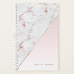 Chic Rose Gold Marmorlack Personalisiert Planer<br><div class="desc">Chic Rose Gold Marmormor Personalisierter Planer blau | Maßgeschneiderter Planer mit weißem Marmor mit Rose Gold und Blütenakzenten. Dieser moderne und feminine Planer ist ein personalisiertes Geschenk.</div>