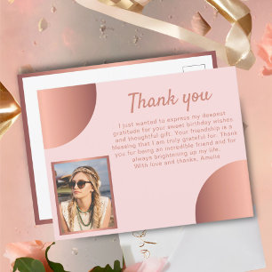 Chic Rose Gold Metallic Foto Geburtstag Vielen Dan Postkarte