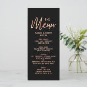 Chic Rose Gold Modern Typografy Wedding Menu Menükarte (Stehend Vorderseite)
