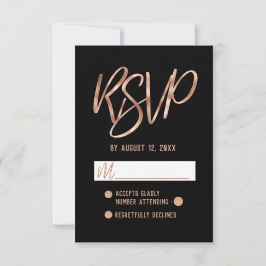 Chic Rose Gold Moderne Typografie Hochzeit RSVP Karte (Vorderseite)