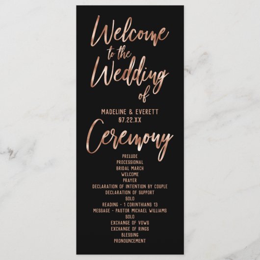 Chic Rose Gold Moderne Typografie Hochzeitsprogram Programm (Vorderseite)