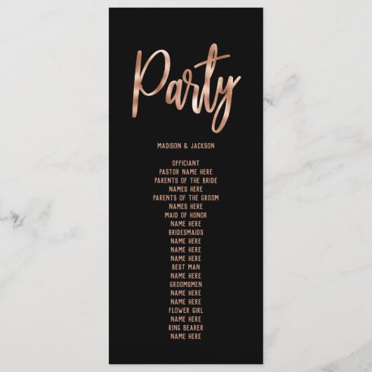 Chic Rose Gold Moderne Typografie Hochzeitsprogram Programm (Rückseite)