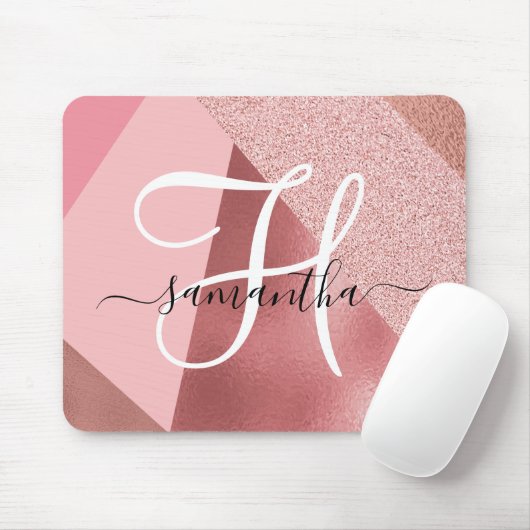 Chic Rose Gold Monogram Mousepad (Mit Mouse)