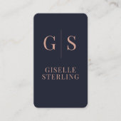 Chic Rose Gold Monogram Navy Blue QR Code Visitenkarte (Vorderseite)