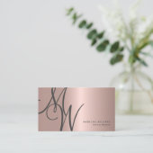 Chic Rose Gold Monogram Script Initials Stylist Visitenkarte (Stehend Vorderseite)