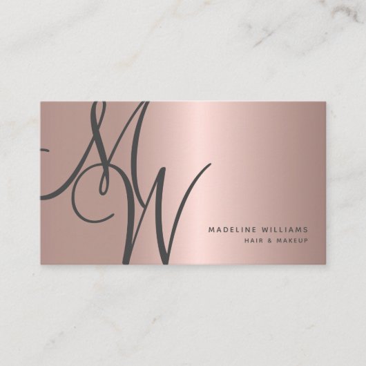 Chic Rose Gold Monogram Script Initials Stylist Visitenkarte (Vorderseite)