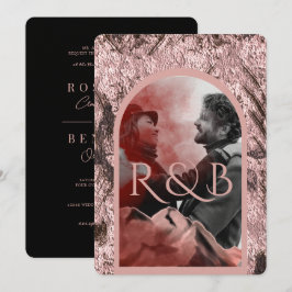 Chic Rose Gold Mountains Arched Foto Hochzeit Einladung