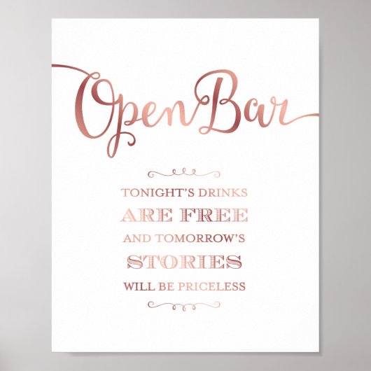 Chic Rose Gold OFFENE BAR QUOTE Beschriftung Poster (Vorne)