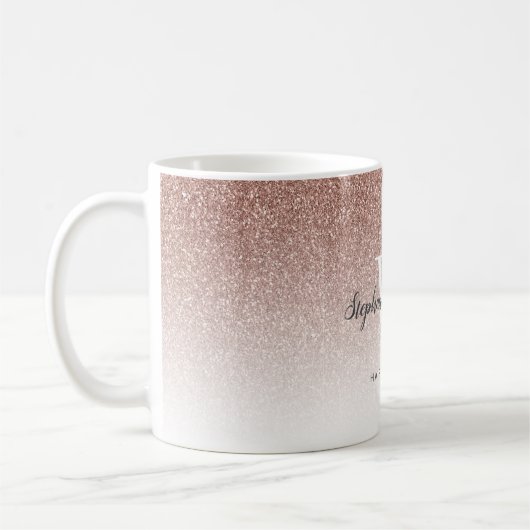 Chic Rose Gold Ombre Glitzer Monogram Haarsalon Kaffeetasse (Links)