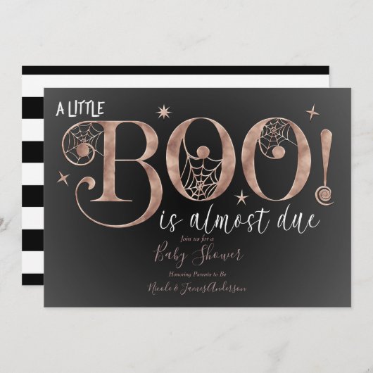 Chic Rose Gold Pink BOO Elegante Kinderdusche Einladung (Vorne/Hinten)