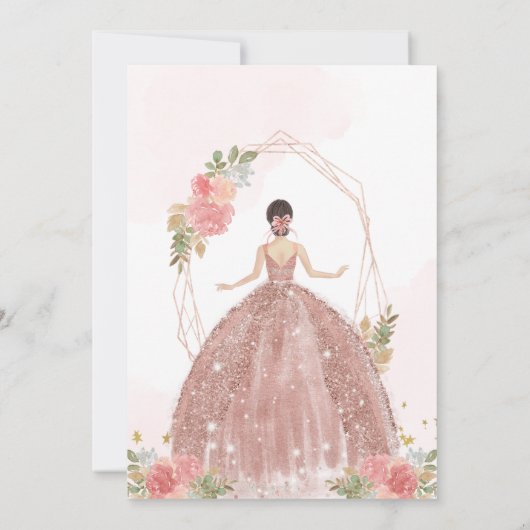 Chic Rose Gold Pink Floral Geometric Quinceañera I Einladung (Rückseite)