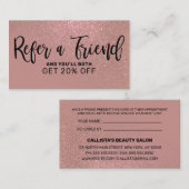 Chic Rose Gold Pink Glitzer Gradient Typografie Empfehlungskarte (Vorne/Hinten)