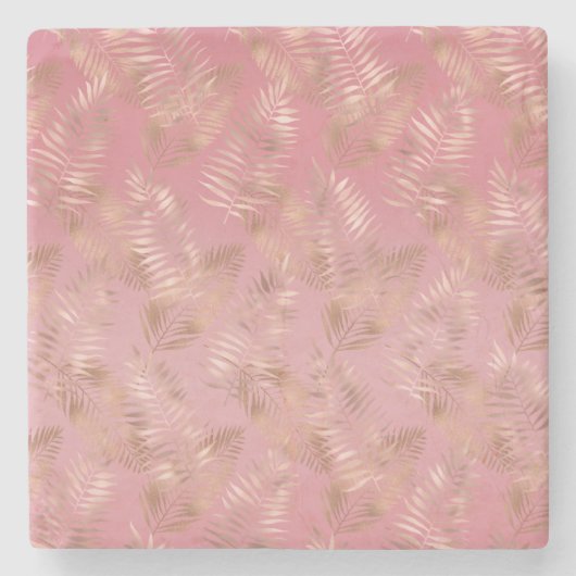 Chic Rose Gold Pink Tropical Blätter Steinuntersetzer (Vorderseite)
