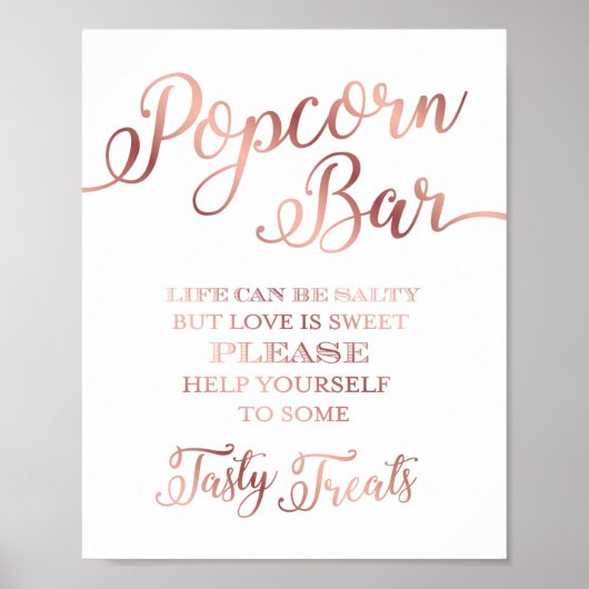 Chic Rose Gold POPCORN BAR QUOTE Beschriftung Poster (Vorne)