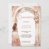 Chic Rose Gold Quinceañera Dress Floral Arch Foto Einladung (Vorderseite)