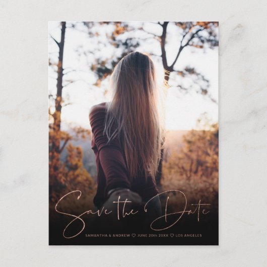 Chic Rose Gold Save the Date laden Sie Ihr Foto Ankündigungspostkarte (Vorderseite)