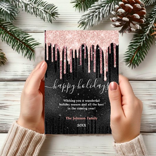 Chic Rose Gold Schwarz Neujahr Weihnachtsgrüße Karte