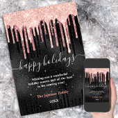 Chic Rose Gold Schwarz Neujahr Weihnachtsgrüße Karte