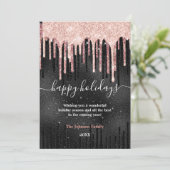 Chic Rose Gold Schwarz Neujahr Weihnachtsgrüße Karte (Stehend Vorderseite)