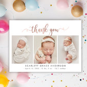 Chic Rose Gold Script Baby Foto Collage Vielen Dan Postkarte