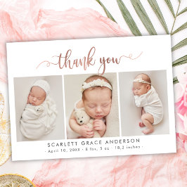 Chic Rose Gold Script Baby Foto Collage Vielen Dan Postkarte