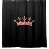 Chic Rose Gold Shimmer Princess Crown auf Black Duschvorhang (Vorderseite)