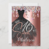 Chic Rose Gold Silber Glitzer Tropfen süß 16 Einladung (Vorderseite)