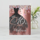 Chic Rose Gold Silber Glitzer Tropfen süß 16 Einladung (Stehend Vorderseite)