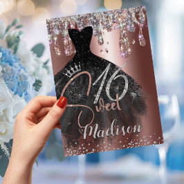 Chic Rose Gold Silber Glitzer Tropfen süß 16 Einladung