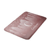 Chic Rose Gold Sparkle Drilling Glitzer Monogram Badematte (Schrägansicht)