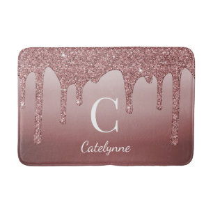 Chic Rose Gold Sparkle Drilling Glitzer Monogram Badematte