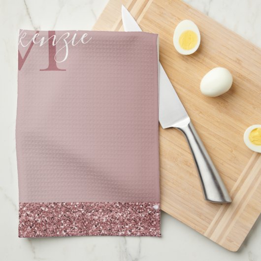 Chic Rose Gold Sparkle Drilling Glitzer Monogram Geschirrtuch (Viertel Falte)