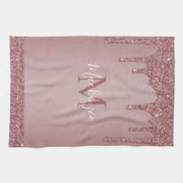 Chic Rose Gold Sparkle Drilling Glitzer Monogram Geschirrtuch