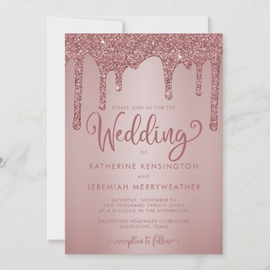 Chic Rose Gold Sparkle Dripping Glitzer Wedding Einladung (Vorderseite)