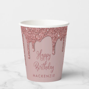 Chic Rose Gold Sparkle Glitzer Tropfen Geburtstag Pappbecher