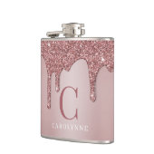 Chic Rose Gold Sparkle Glitzer Tropfen Monogram Flachmann (Links)