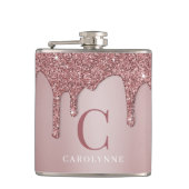 Chic Rose Gold Sparkle Glitzer Tropfen Monogram Flachmann (Vorderseite)