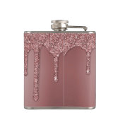Chic Rose Gold Sparkle Glitzer Tropfen Monogram Flachmann (Rückseite)