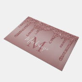 Chic Rose Gold Sparkle Glitzer Tropfen Monogram Fußmatte (Schrägansicht)