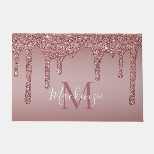 Chic Rose Gold Sparkle Glitzer Tropfen Monogram Fußmatte (Vorderseite)