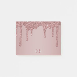 Chic Rose Gold Sparkle Glitzer Tropfen Monogram Post-it Klebezettel