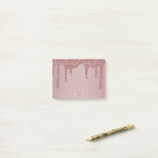 Chic Rose Gold Sparkle Glitzer Tropfen Monogram Post-it Klebezettel (Auf Schreibtisch)
