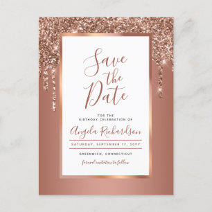 Chic Rose Gold Sparkle Glitzer Tropfen Save the Da Postkarte