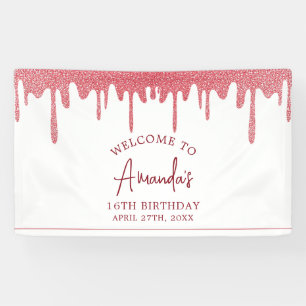 Chic Rose Gold Tropfen Glitzer Sweet 16 Geburtstag Banner