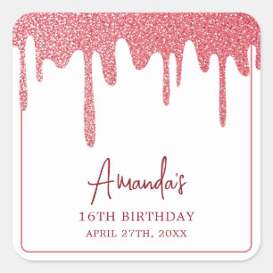 Chic Rose Gold Tropfen Glitzer Sweet 16 Geburtstag Quadratischer Aufkleber