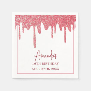 Chic Rose Gold Tropfen Glitzer Sweet 16 Geburtstag Serviette