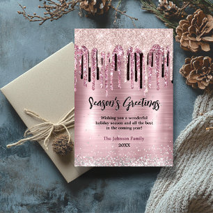 Chic Rose Gold Tropfen Neujahr Weihnachtsgrüße Karte